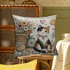 Flowers And Cats-11CT Stamped Cross Stitch Pillowcase 45*45cm
