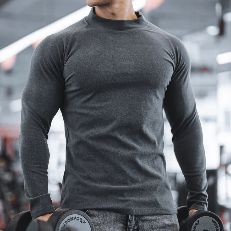 Men's Stretch Half Turtle Neck Long Sleeve Sports T-Shirt-inspireuse