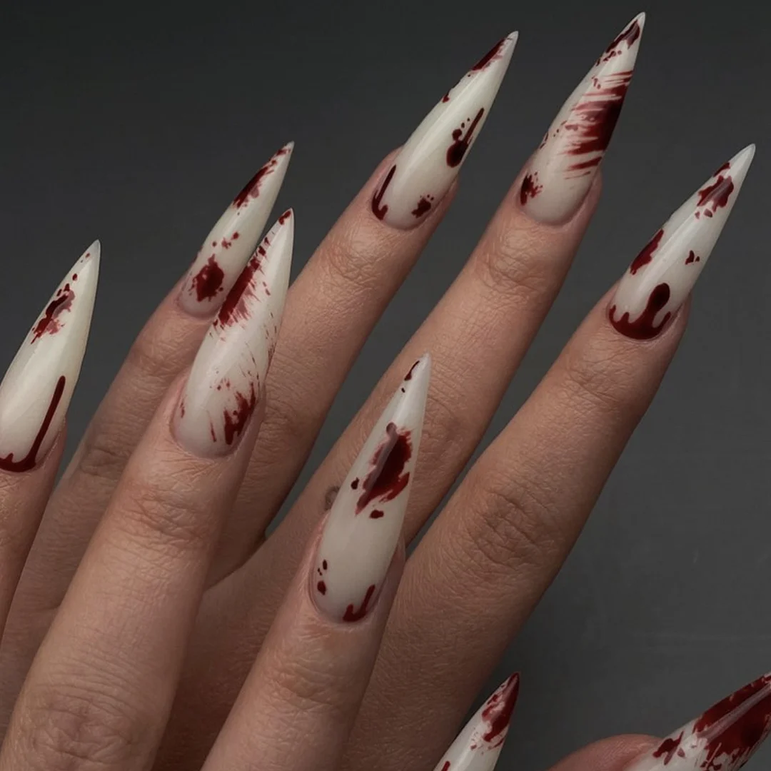 Churchf Fresh And Simple Blood Color Milky White Long Pointed Nail Products Can Be Removable Wearable Nail Paste Fake Nails