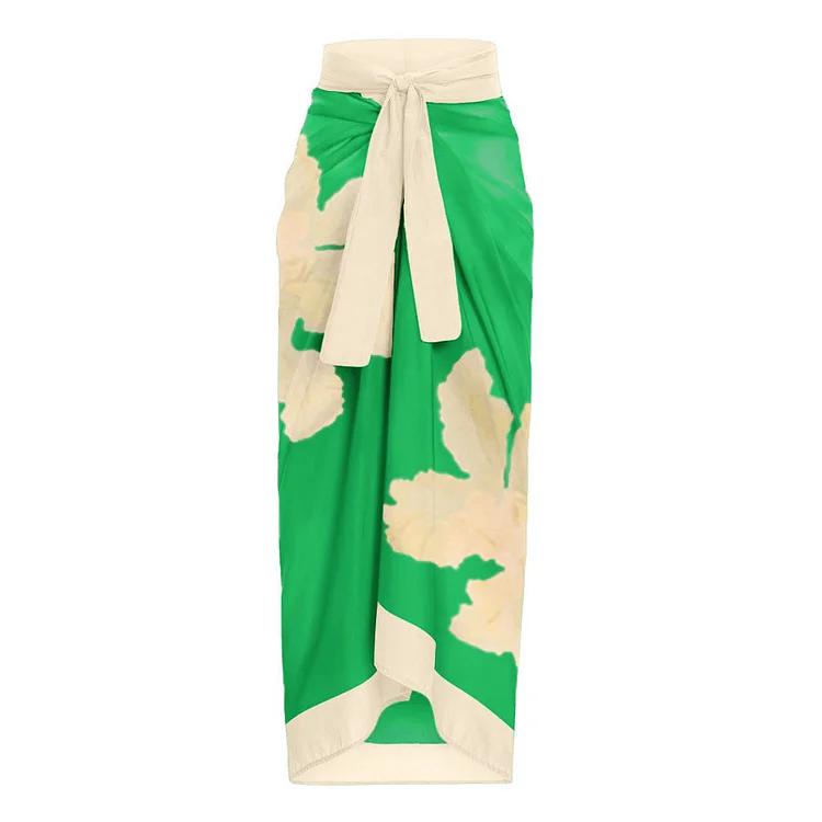 Bohemian Green Beige Printed Sarong
