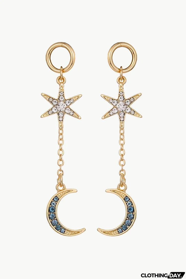 Inlaid Rhinestone Star and Moon Drop Earrings