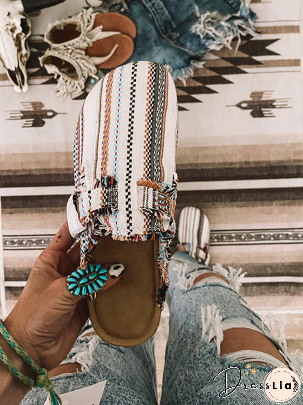 Ethnic Stripe Pattern Muller Slippers