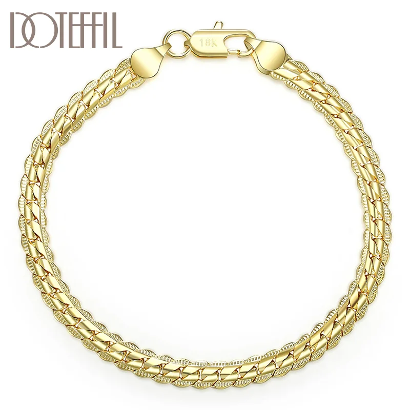 DOTEFFIL 925 Sterling Silver 18K Gold 6mm Sideways Chain Bracelet For Women Man Jewelry