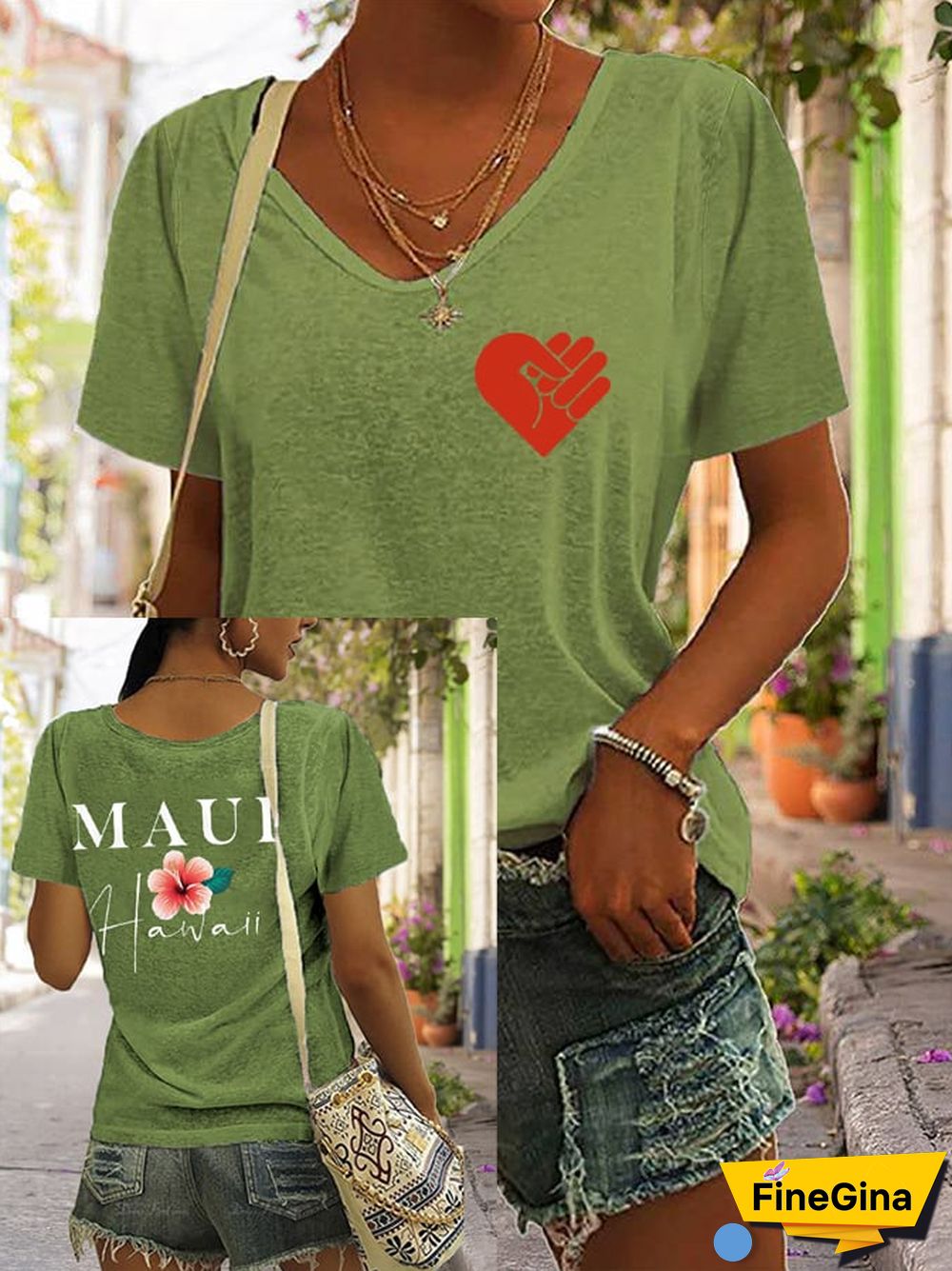 Women's Lahaina Strong Support Hawaii MAUI V-Neck Tee