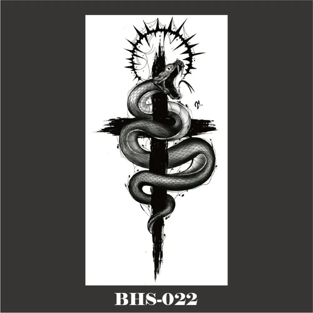 2022 New Snake Tattoo Stickers Dark Tide Cool Flower Snake Skull Tattoo Stickers For Body Art Arm Sleeves Snake Flowers