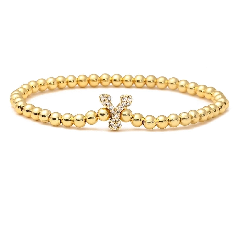 Vintage Style Minimalist Classic Style Letter Copper Zircon 18K Gold Plated Inlay Bracelets