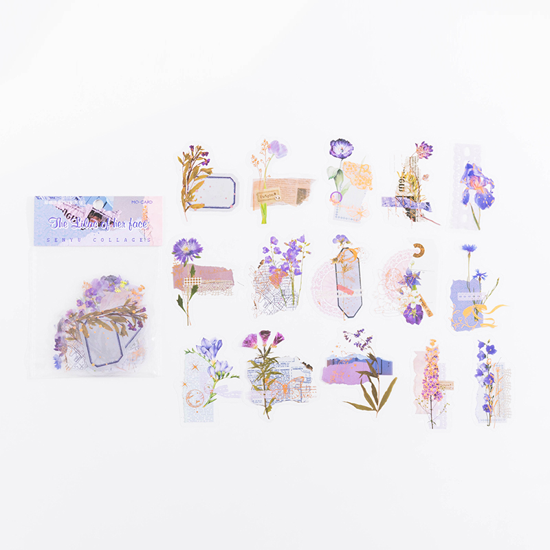 Journalsay 30 Sheets Senyu Collage Poem Series Vintage Plant Flower Bronzing PET Sticker