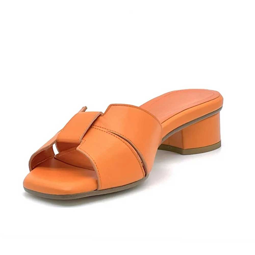 Women's Orange Square Toe Block Heel Slip On Knot Summer Sandals Nicepairs