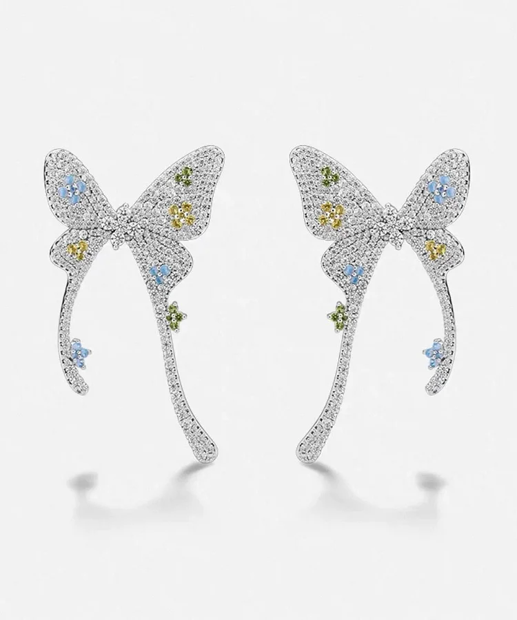 Fine Silk Copper Overgold Zircon Butterfly Stud Earrings