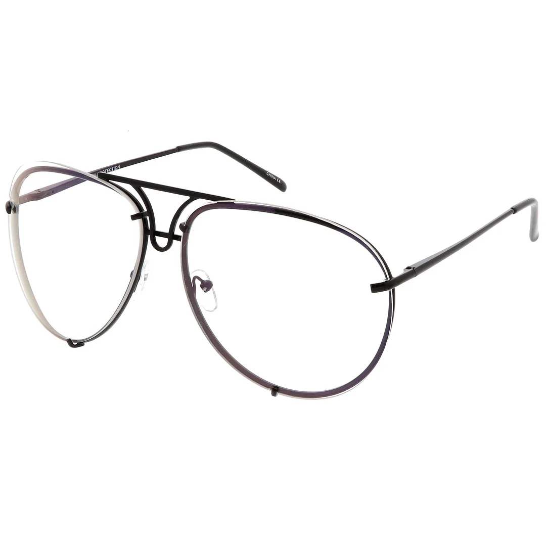 Oversize Rimless Aviator Glasses Unique Nose Piece Clear Lens 67mm
