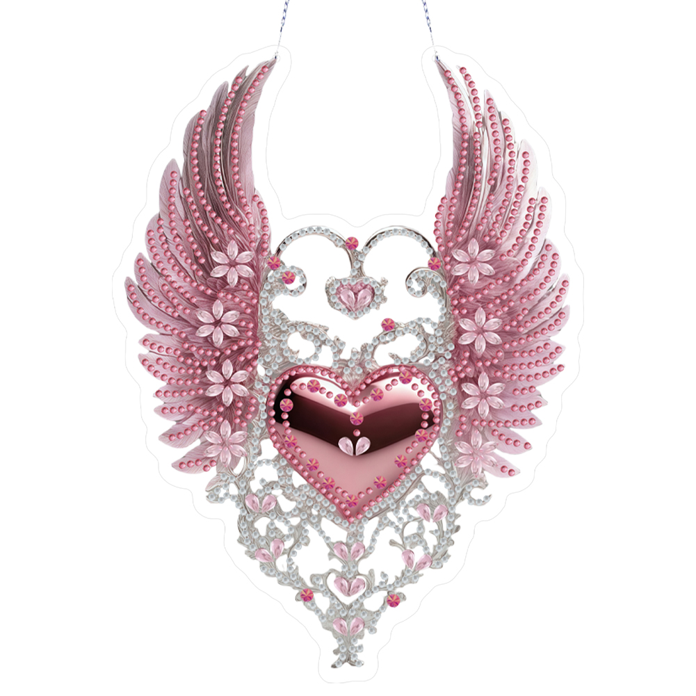 Acrylic Diamond Art Hanging Pendant Wings Diamond Painting Home Decor (Pink)