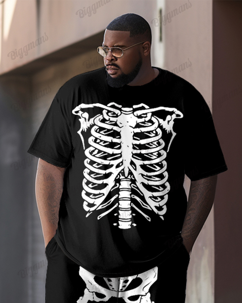 Human Bone Front And Back Printed T-Shirt Trousers Set Men's Big & Tall