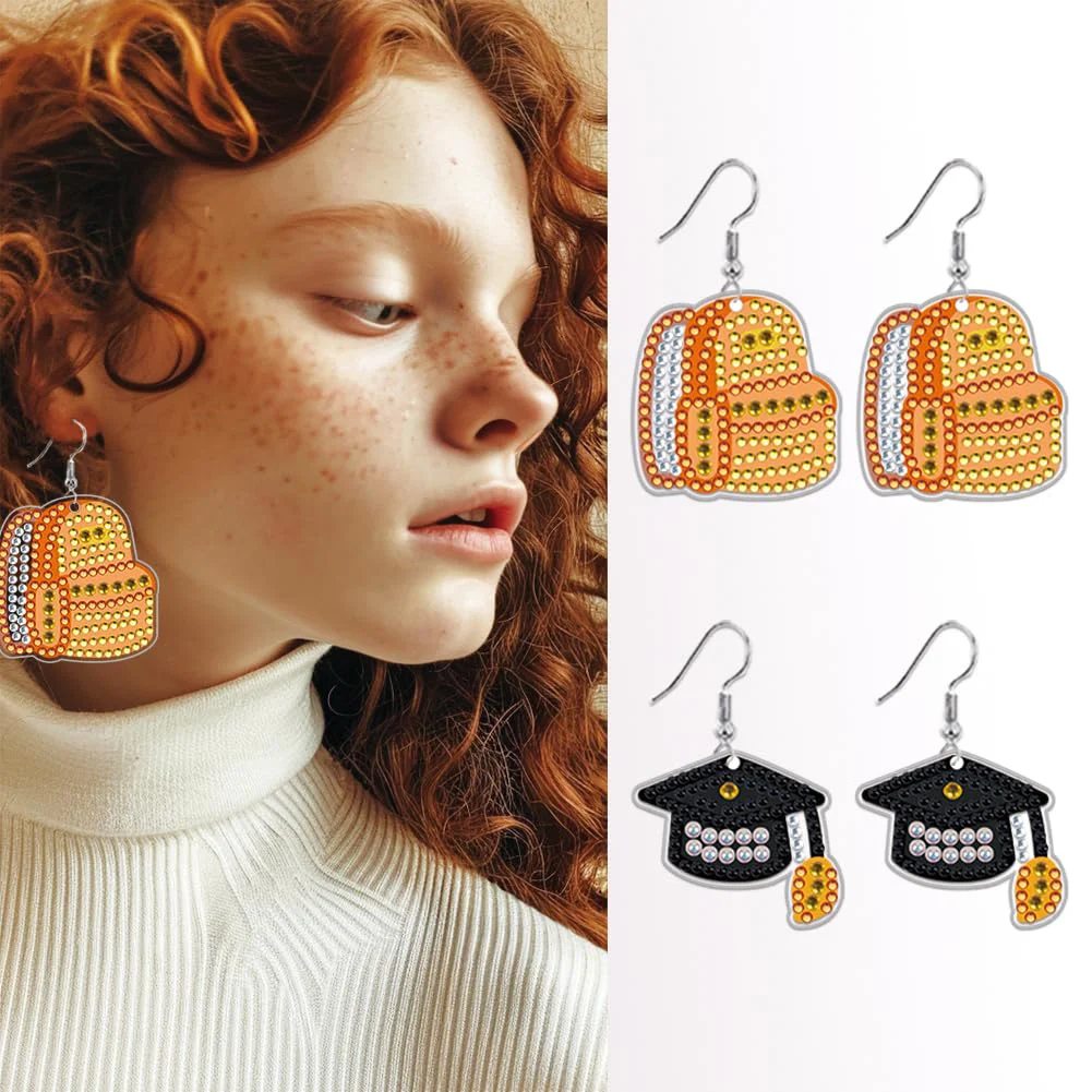 12 Pairs Stationery DIY Diamond Art Earring Double Side Diamond Painting Earring