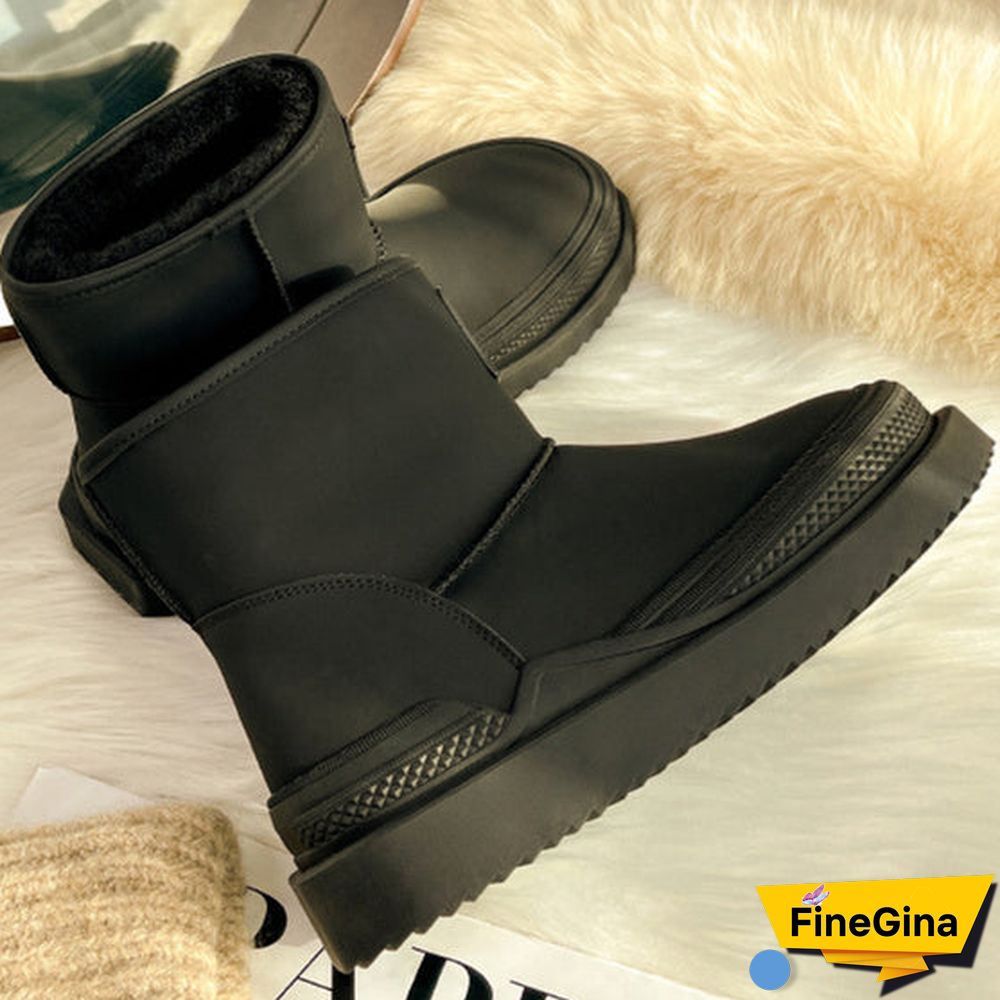Women's Casual Solid Color Round Toe Flat Sole Plush Boots