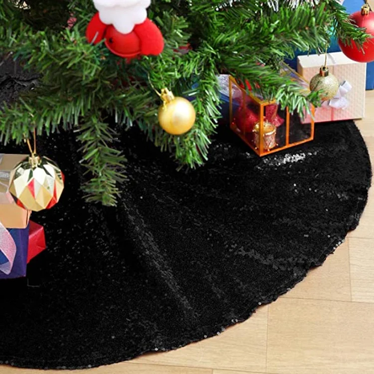 48 Inch Black Sequin Christmas Tree White Skirt