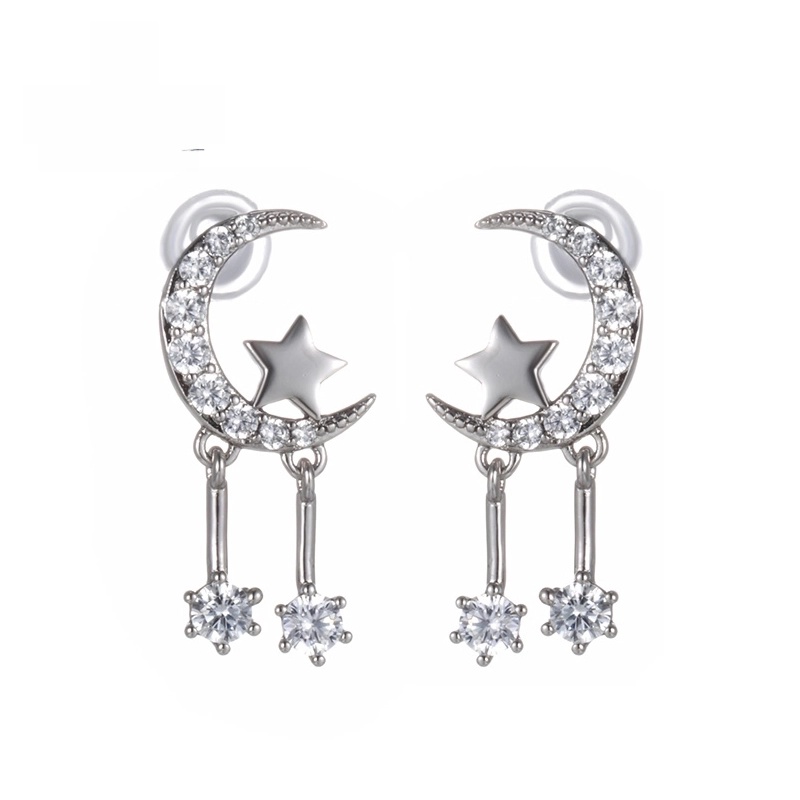 1 Pair XUPING Sweet Minimalist Star Moon Tassel Plating Inlay Copper Artificial Gemstones 18K Gold Plated Platinum Plated Drop Earrings