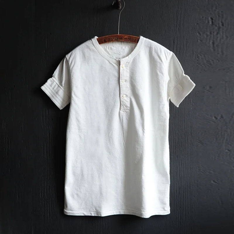 Vintage Cotton Classic Black Short Sleeve Henley Tee