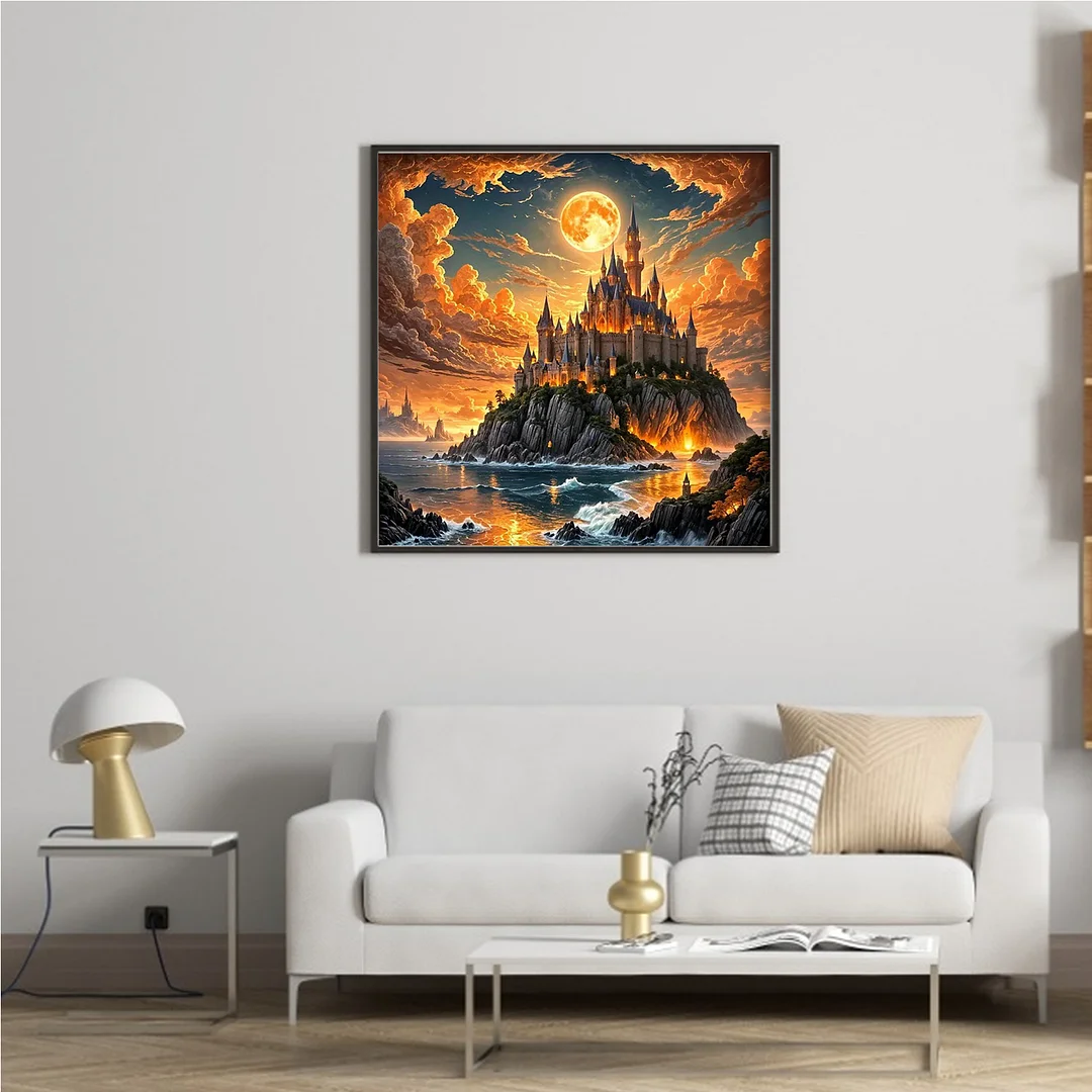 Castle Castle Full 14CT DIY Counted Cross Stitch Kits for Home Decor 40x40cm