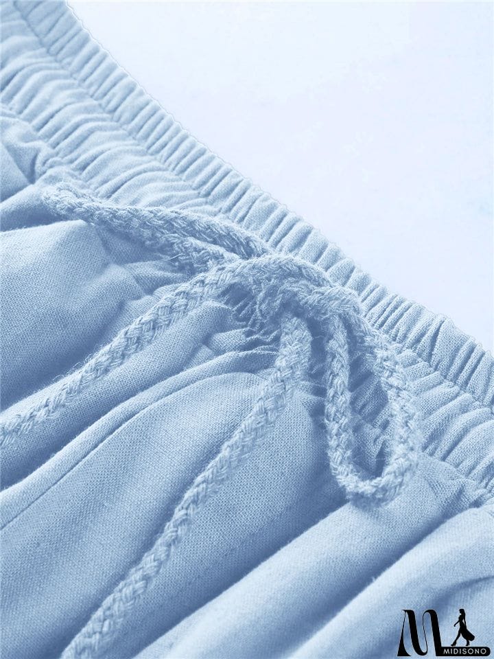 MidiSono - Drawstring Solid Color Shorts With Pockets