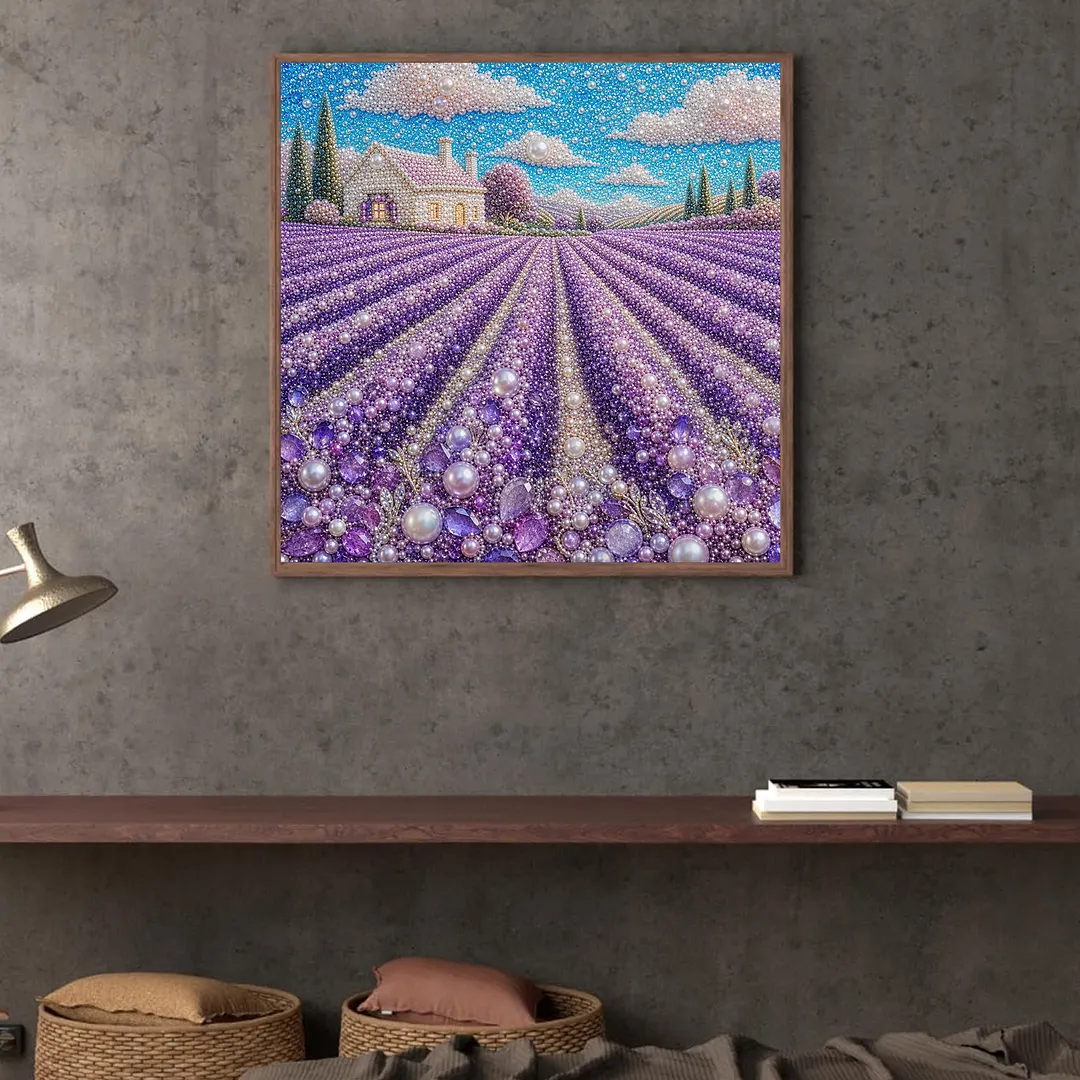 Lavender Pearl Full DIY 5D Round Drill Gem Art Diamond Painting Kits 15.75x15.75 in Diamond Dots Paintings Picture Arts Craft Diamond Art Kits for Adults Beginner Home Wall Decor