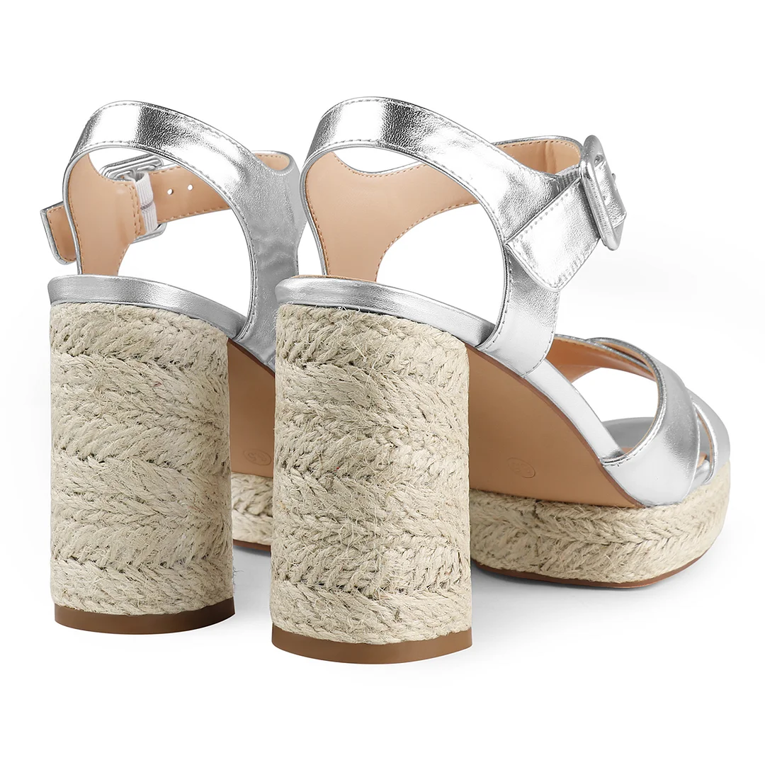 95mm Espadrille Platform High Heels for Women Ankle Strap Chunky Sandals-MERUMOTE