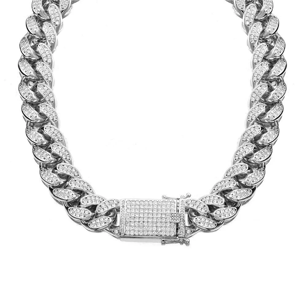 Mens Cuban Link Chain Miami Cuban Necklace Gold Plated Silver Cubic Zirconia Copper Cuban Chain for Men 8/9/16/18/20/22/24/26/28/30 Inch Iced Out Hip Hop Jewelry