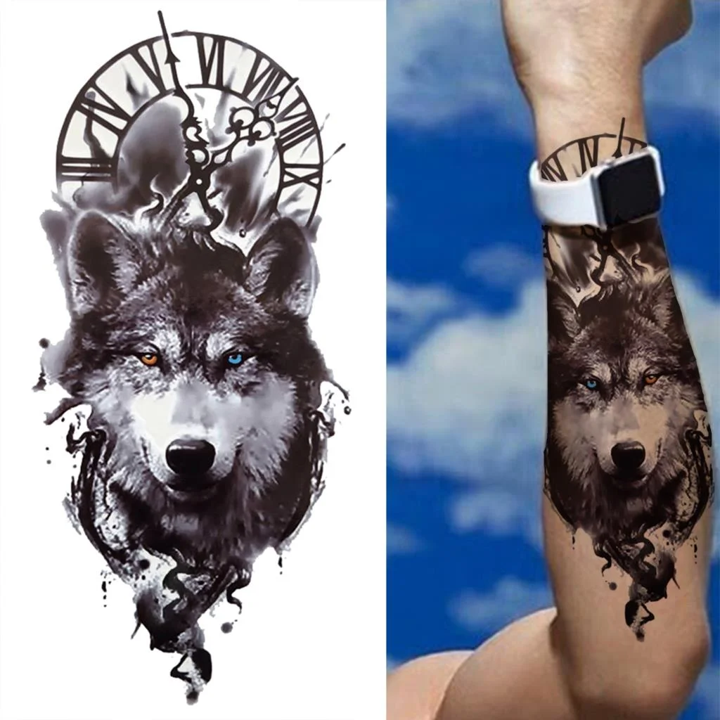 Sdrawing Tiger Diamond Temporary Tattoos For Women Men Cross Lion Skull Tattoo Sticker Black Wolf Fake Forest Animal Tatoo Forearm