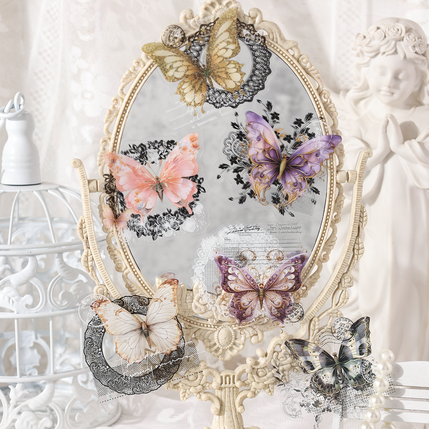 PET 스티커 - 레이스 드림 버터플라이 시리즈 빈티지 다크