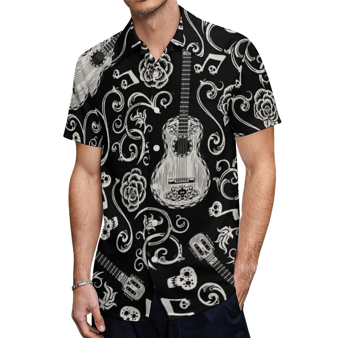 Short Sleeve Disney Pixar Coco Guitar Rose Hawaiian Shirt Mens Button Down Plus Size Tropical Hawaii Beach Shirts