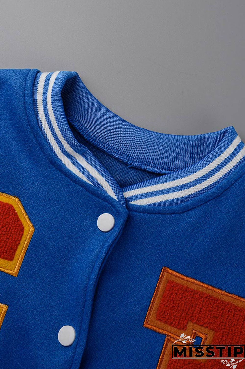 Blue Casual Letter Patchwork Contrast Turn-back Collar Outerwear