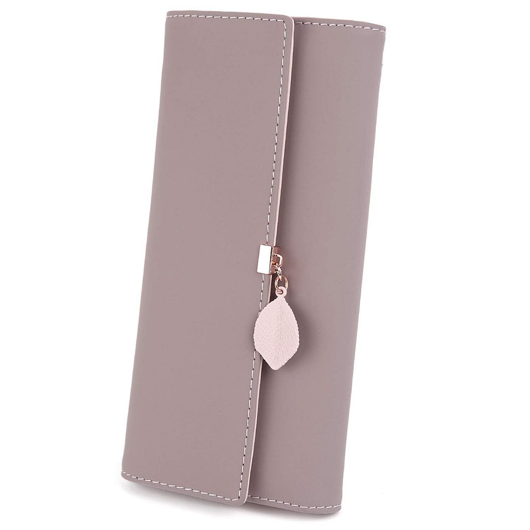 Women Wallet PU Leather Leaf Pendant Card Holder Phone Checkbook Organizer Zipper Coin Purse  Wallet