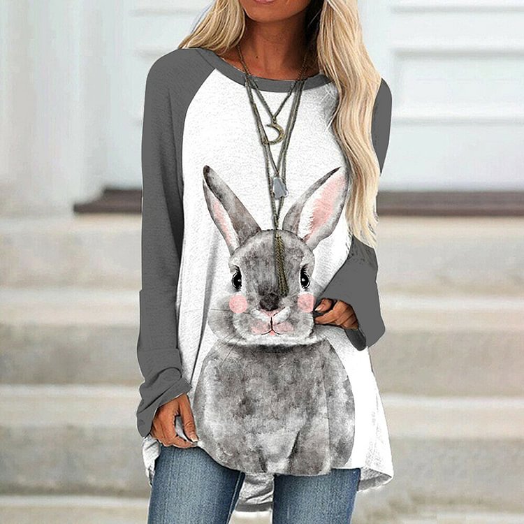 Casual Bunny Print Long Sleeves Tunic