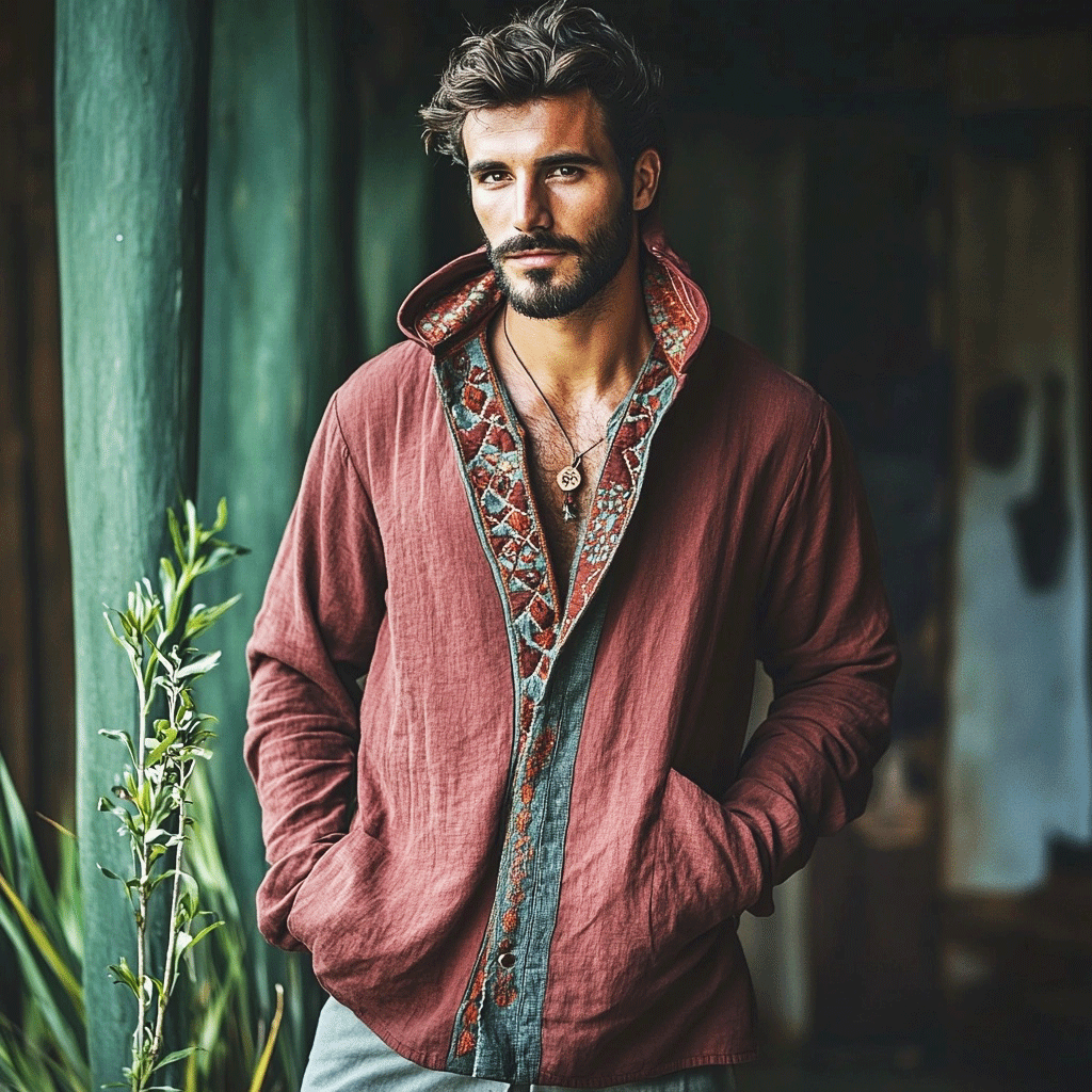 Men's Linen Bohemian Hooded Jacket-inspireuse