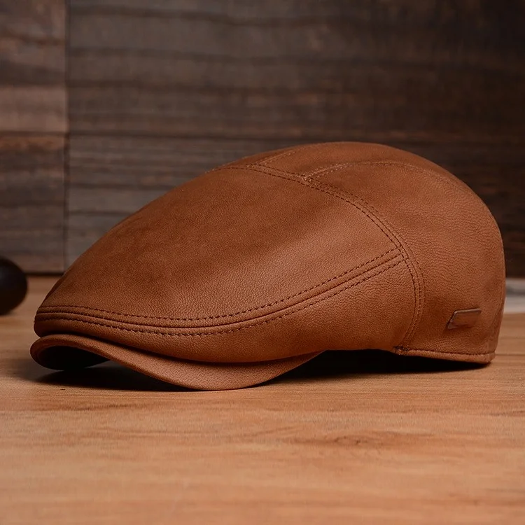 Tiendahat Premium Vintage LEATHER Berets - Brown