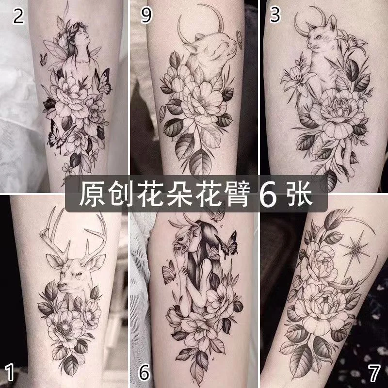 New 6pc/Lot Japanese Cartoon Beautiful Girl Temporary Tattoo Stickers Female Waterproof Cool Fake Tattoo Art Arm Tattoo Stickers