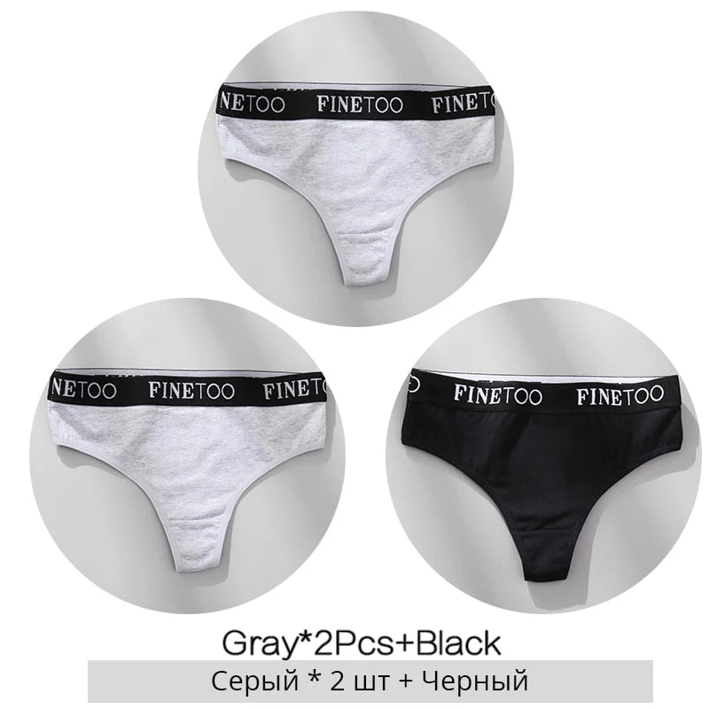 FINETOO Cotton Thongs Women Wide Belt Letter G-string Underwear M-XL Girls T-back Underpants Comfortable Thong Panties Lingerie