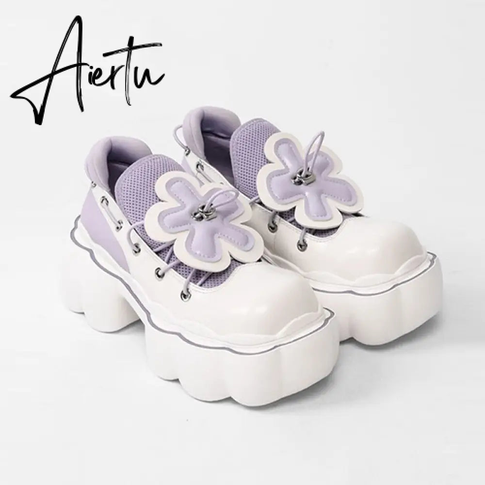 Aiertu Womens Lolita Flowers Bowknot Gothic Punk Shoes Creepers Pumps Japanese Harajuku Platform Girls Round Toe New Aiertu