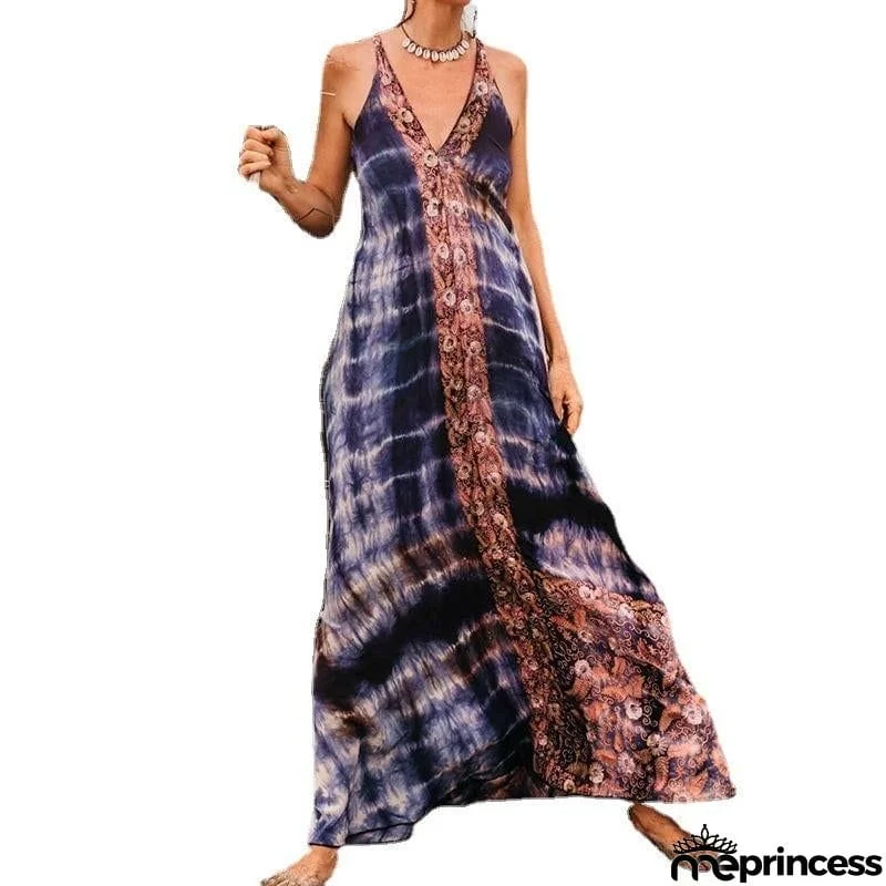 Sexy deep v neck backless cool vacation dress