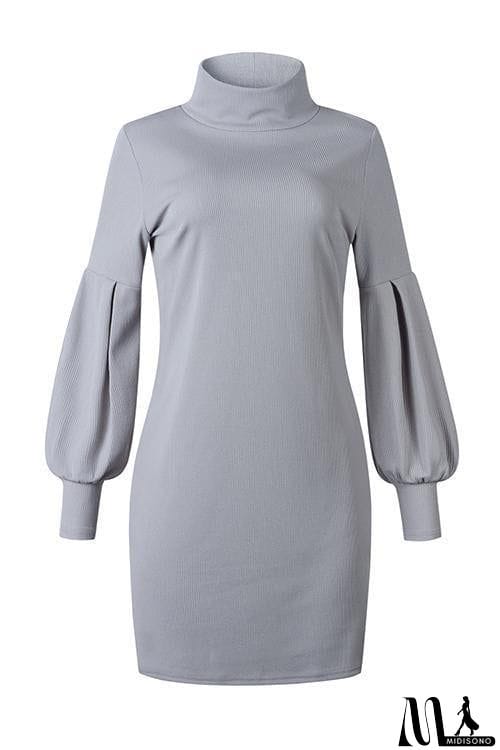 MidiSono - Puff Sleeve High Collar Mini Dress