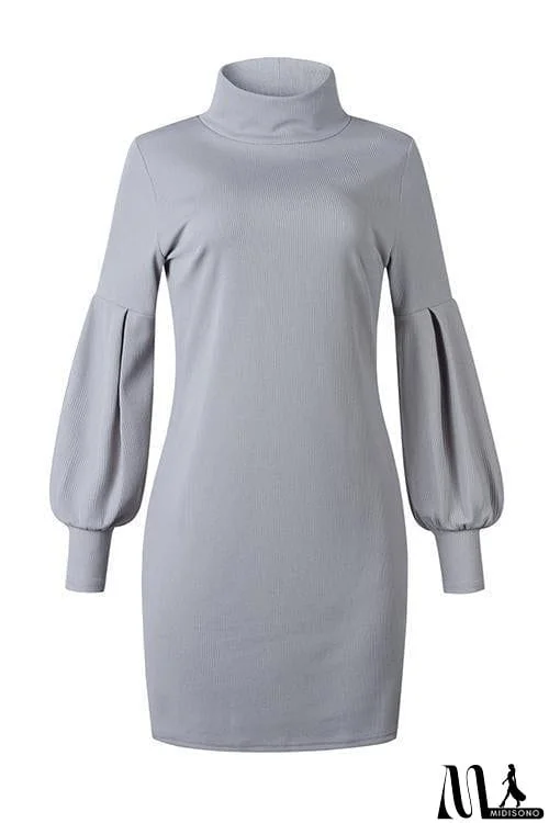 MidiSono - Puff Sleeve High Collar Mini Dress