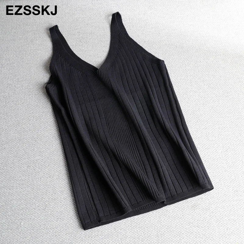 cotton v-neck knit camis 2020 Summer Slim Women BAISC Tops female short female Sexy solid casual sleeveless t-shirt top