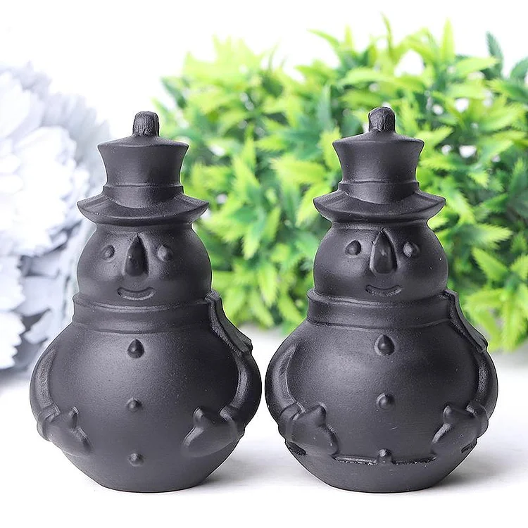 3.7" Black Obsidian Snowman Crystal Carvings