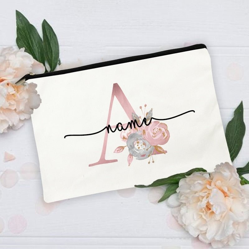 Personalized Custom Name+letter Makeup Bags Bridesmaid Maid of Honor Wedding Bachelorette Party Gifts Canvas Cosmetic Pouches