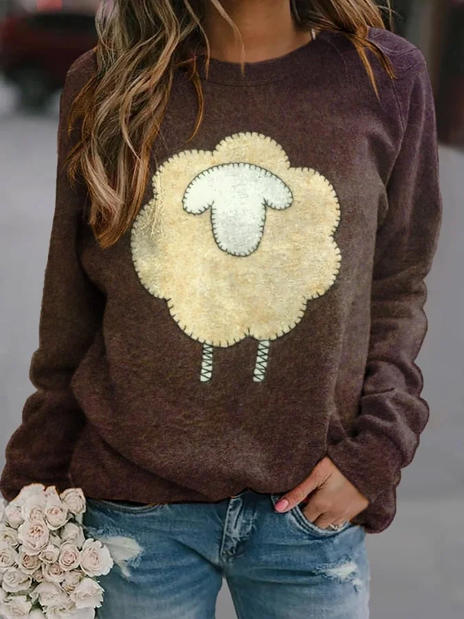Women's Cute Plush Sheep Pattern Print Sweatshirt