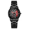 New Car Wheel Rim Watch With Scroll Creative Fashion Analog Watch, Black Dial Zinc Alloy Case Men's Watch, Stainless Steel Black Strap, Quartz Movement, Waterproof And Scratch-Resistant