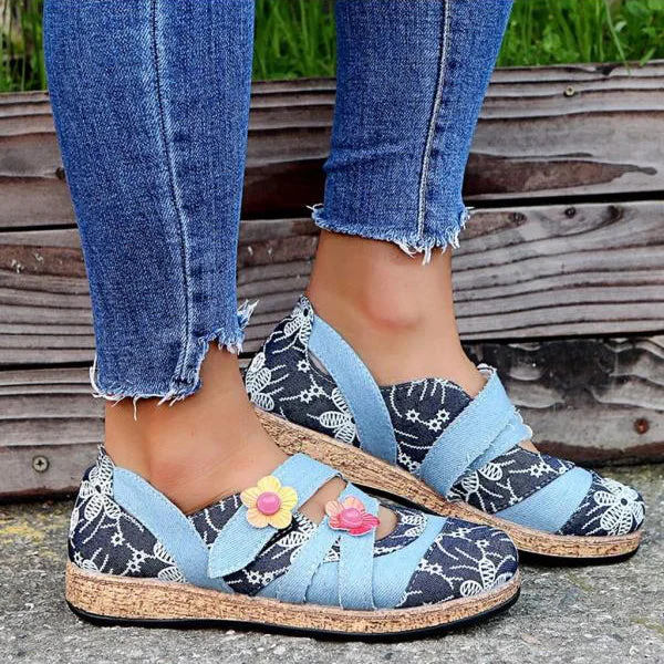 Women'S Retro British Floral Leather All-Match Flats
