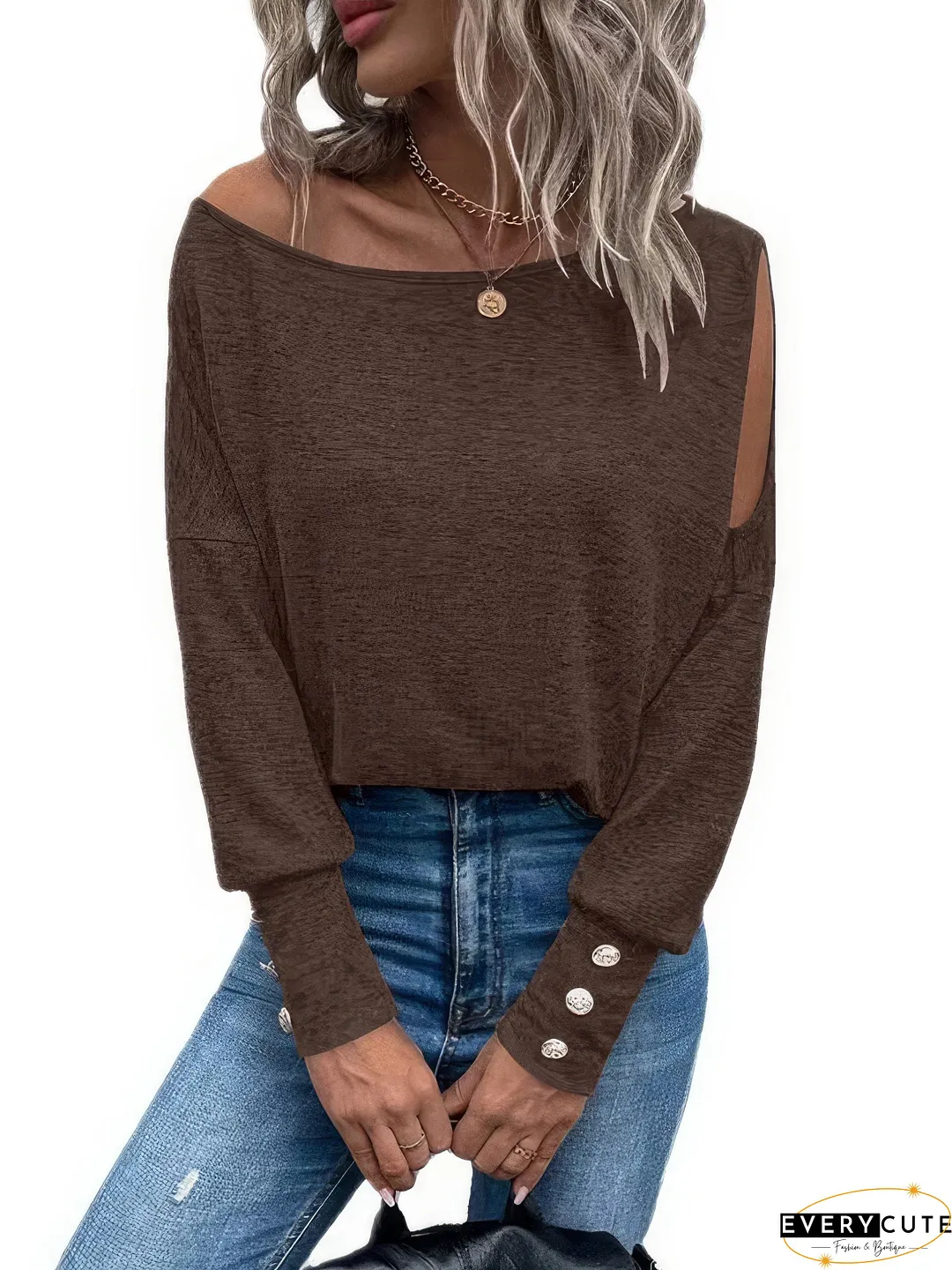 One-Shoulder Button Detail Blouse