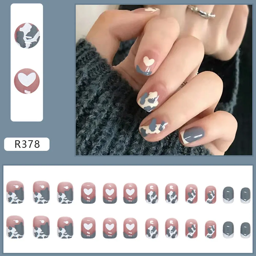 Fake Nail Patch Short Paragraph Ballet Nails Green & White color Finished Nail Piece 24PCS Glue Type nails set free shipping-Nail Inspo