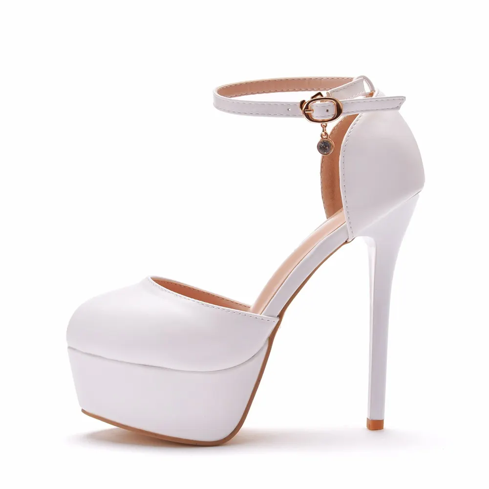 Breakj Breakj Cm Waterproof Table High Heels Fine Round Head High Heel Sandals White High Heel Wedding Shoes Large Women's Shoes