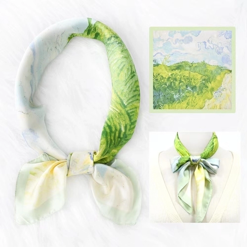 2 Pieces Women’s Elegant Plaid Flower Horse Satin Silk Scarf